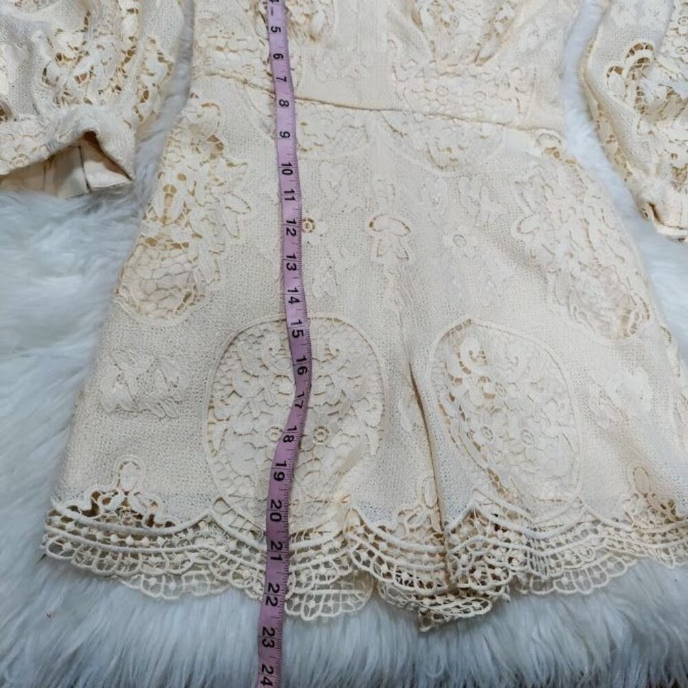 NWT Maje Ilou Guipure Lace Womens Large 3/4 Sleeve V-Neck Playsuit Romper Nude - Picture 13 of 15